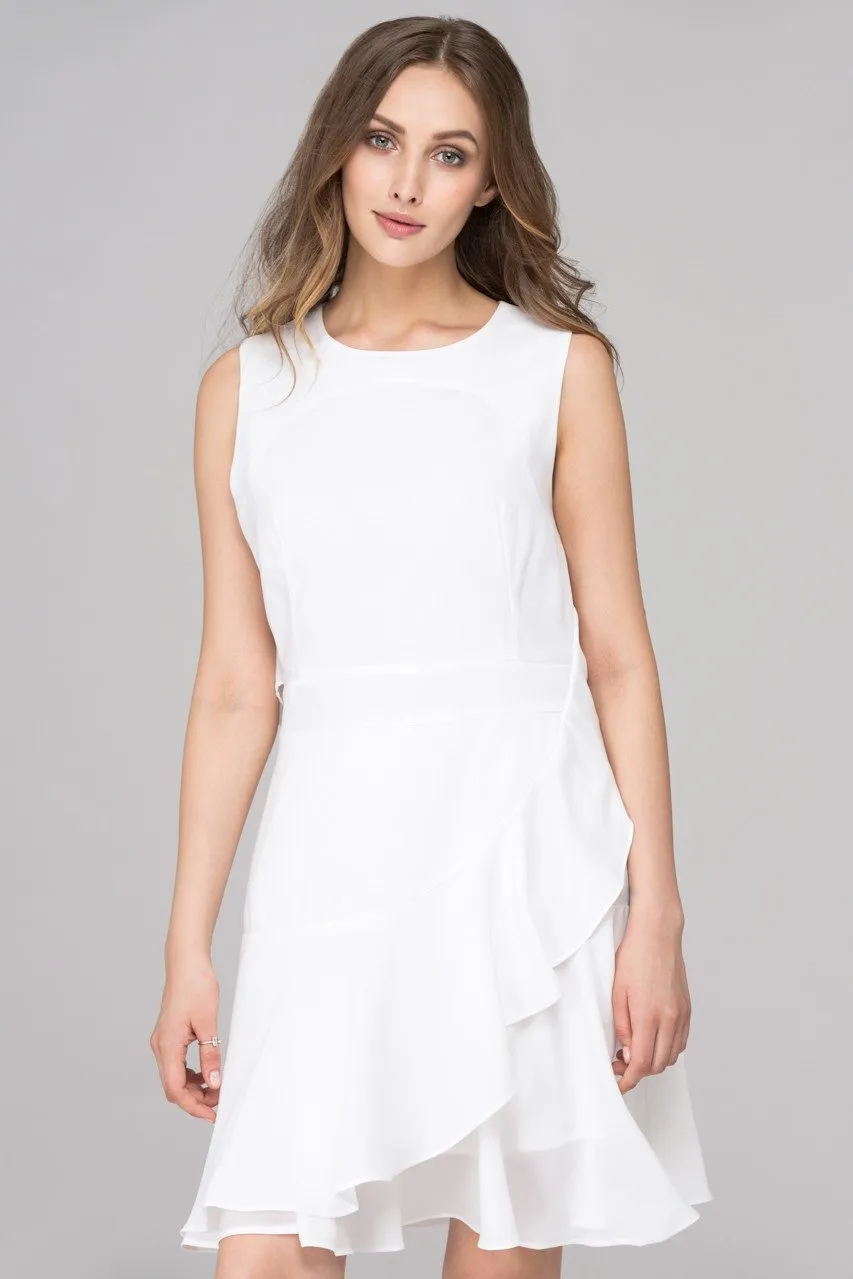 White Back Cascade Ruffle Midi Dress