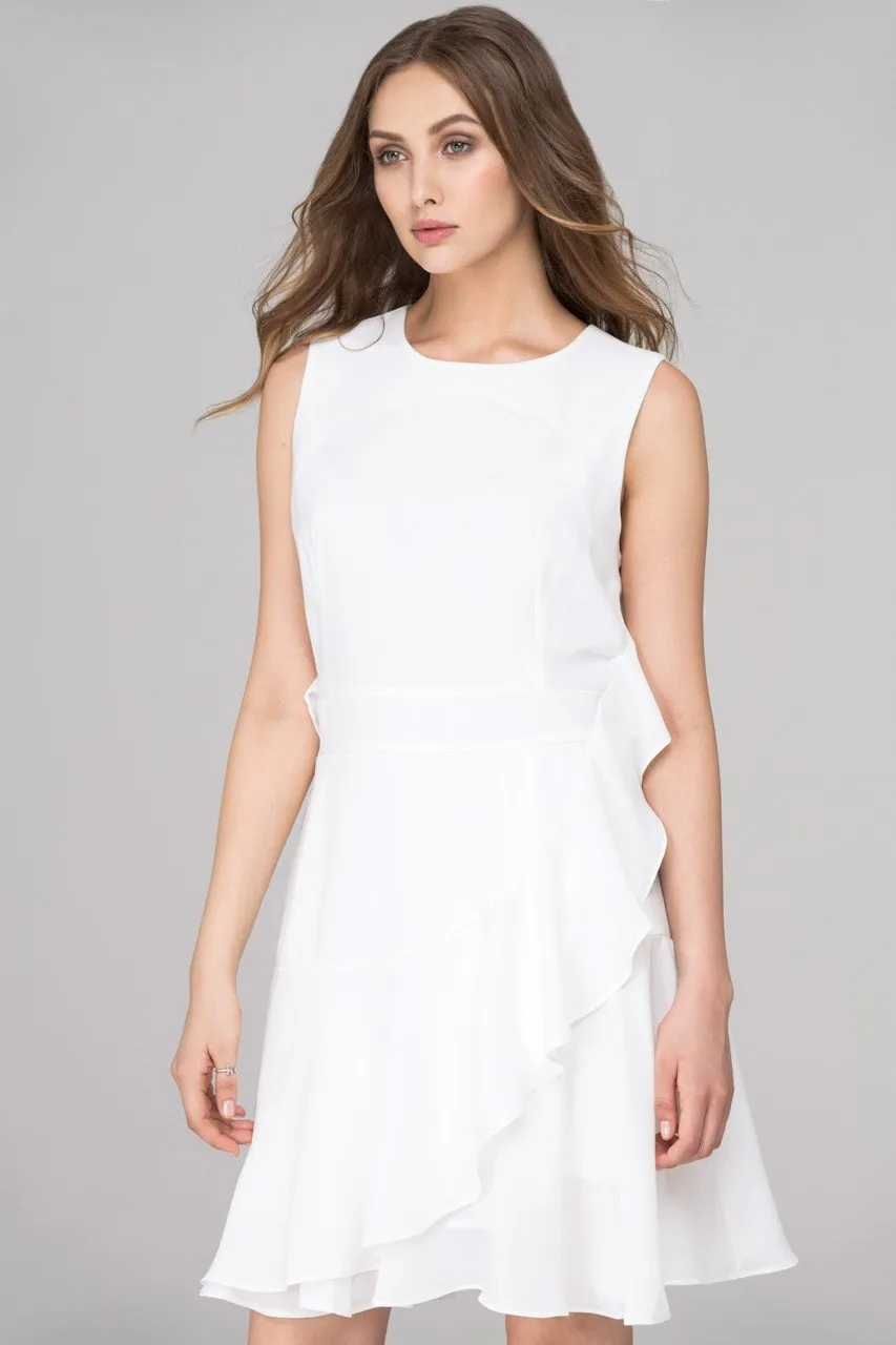 White Back Cascade Ruffle Midi Dress