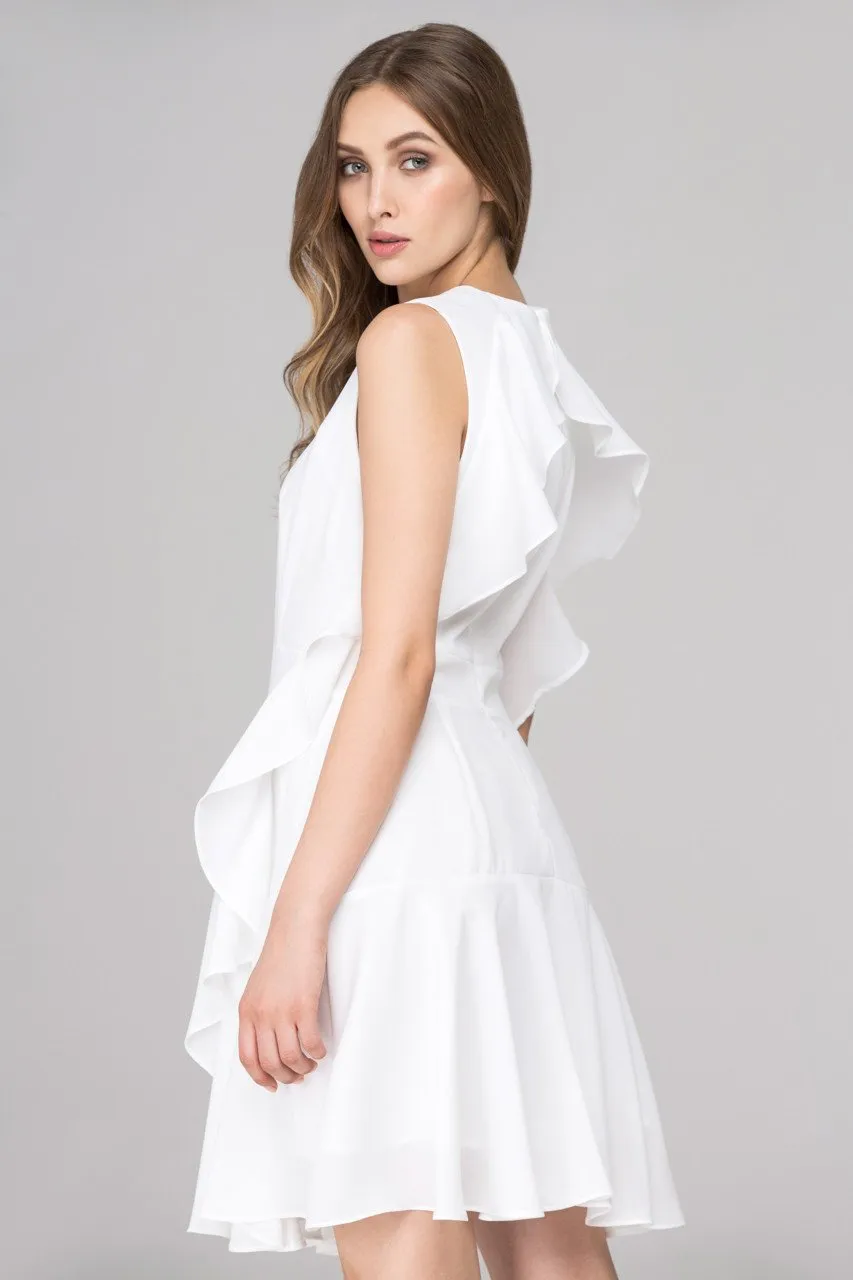 White Back Cascade Ruffle Midi Dress