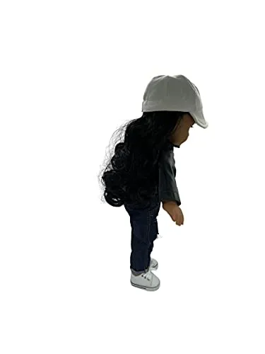 White Baseball Wig Cap w/Curly Hair, 2 Piece Jacket and Jeans, 1 Pair of Sneakers for 18inch Doll