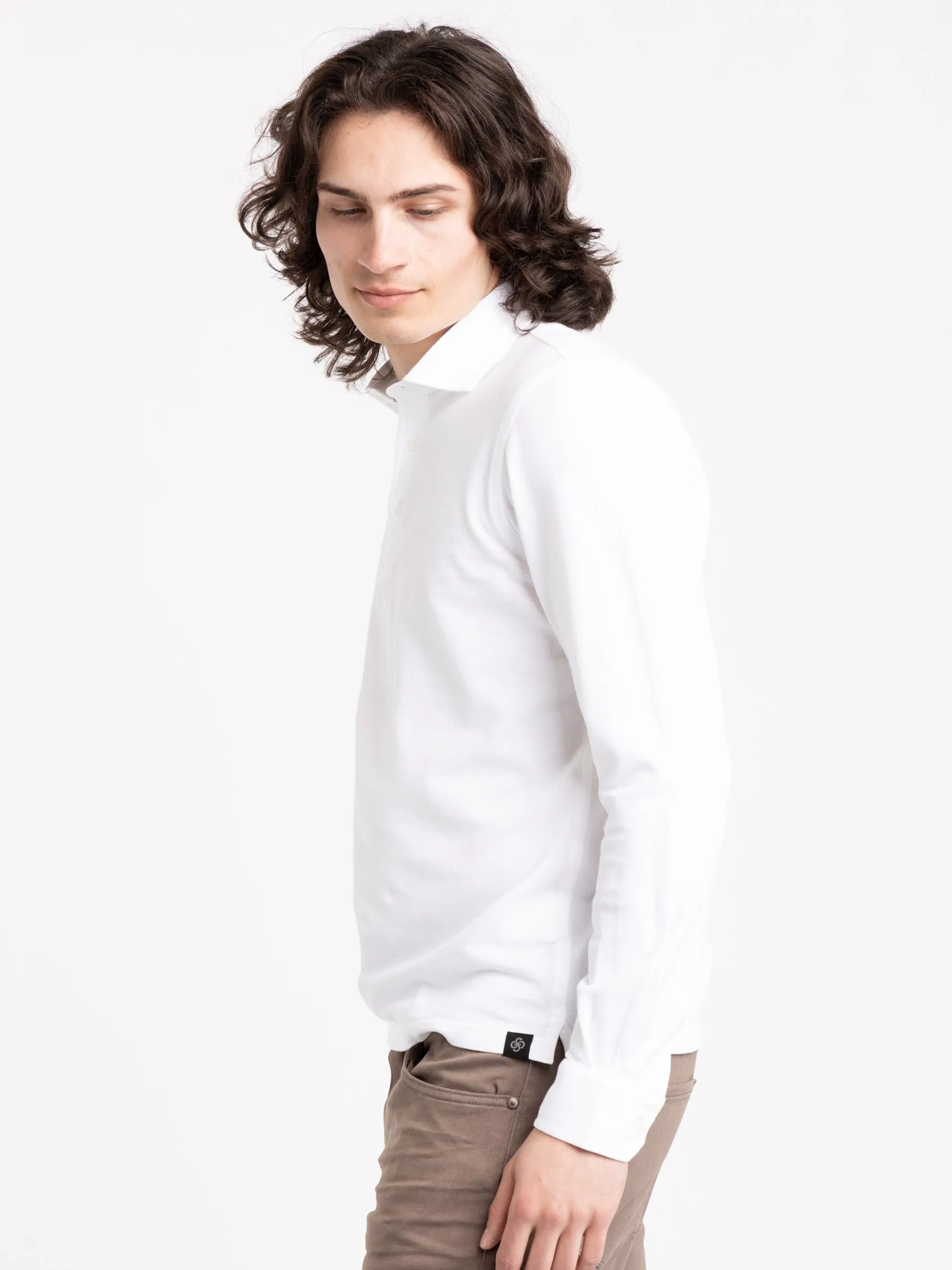 White Long-Sleeve Knit Polo