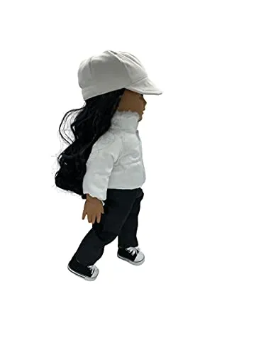 White Puffy Jacket w/Jeans, Baseball Cap w/Wig Attached