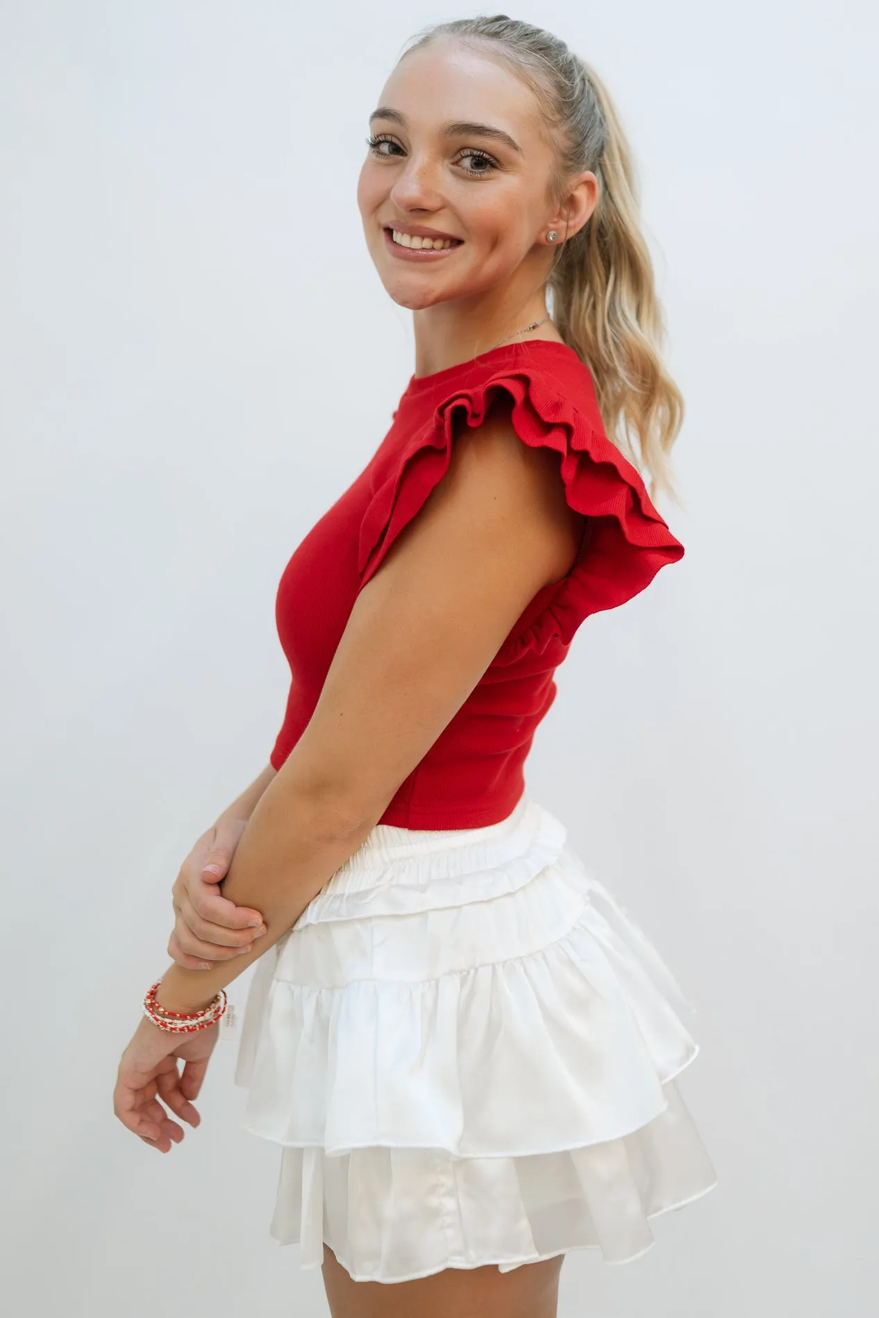 Winston Ruffle Crop Top - Red