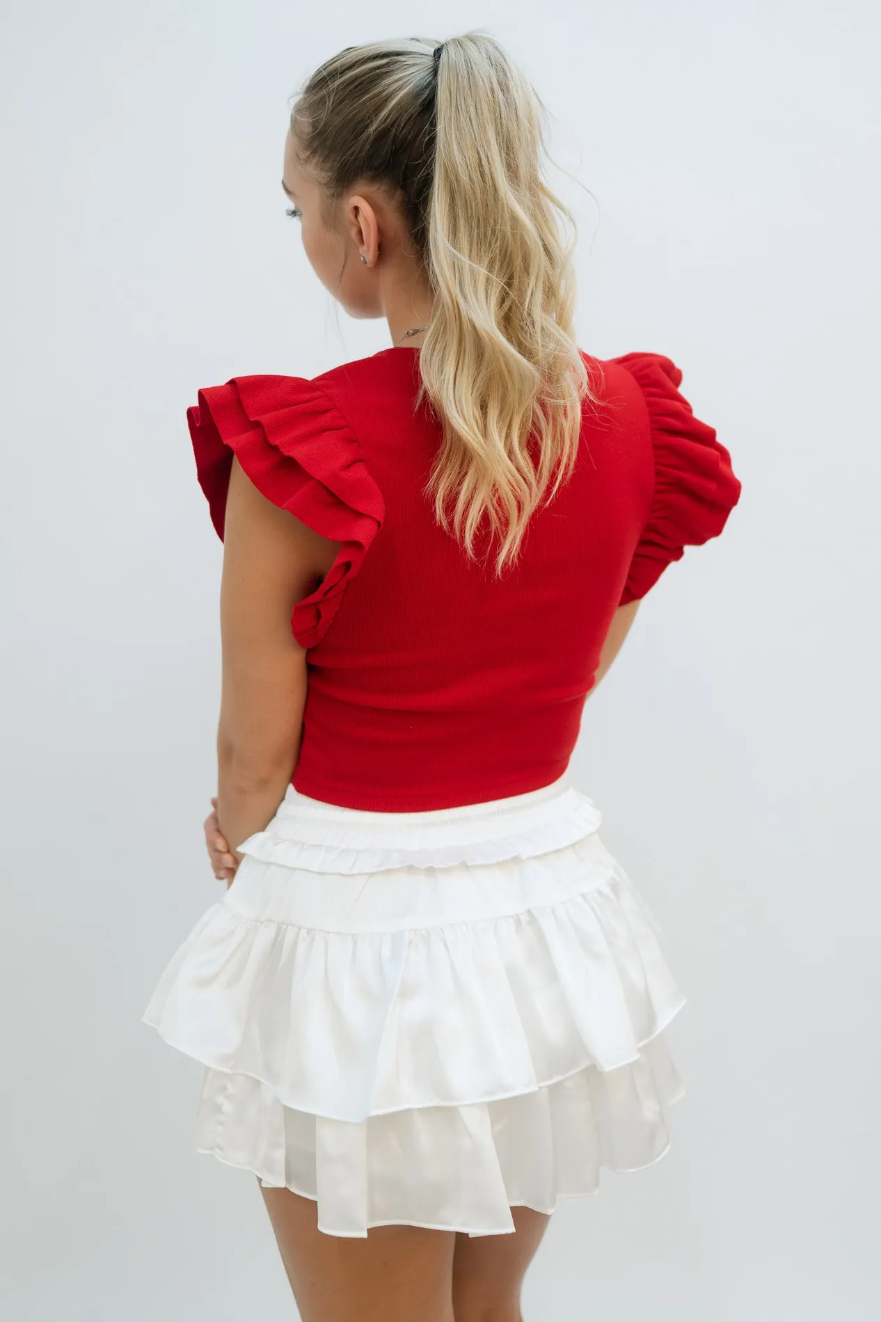 Winston Ruffle Crop Top - Red