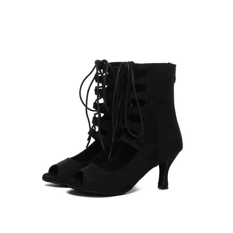 Women Lace-up Latin Tango Dance Heels Boots