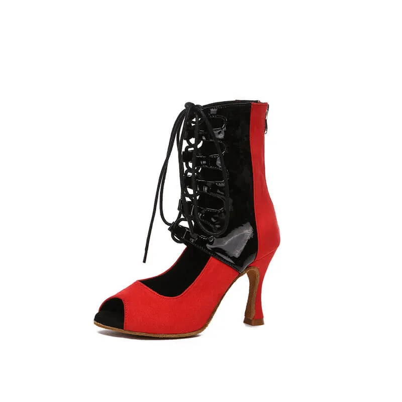 Women Lace-up Latin Tango Dance Heels Boots