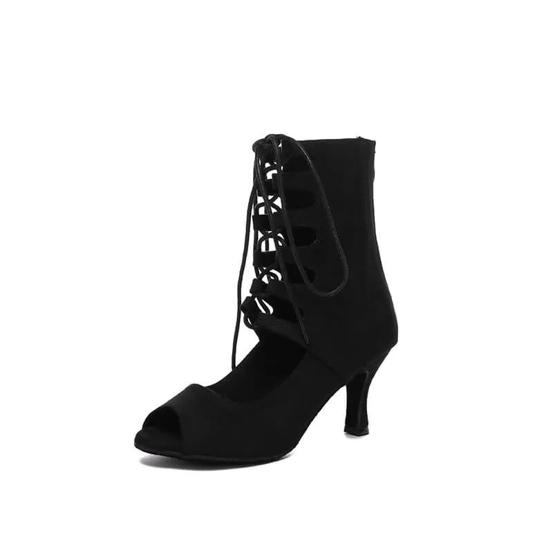 Women Lace-up Latin Tango Dance Heels Boots