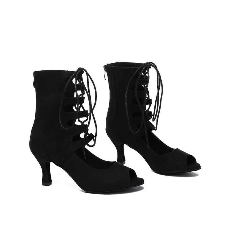 Women Lace-up Latin Tango Dance Heels Boots