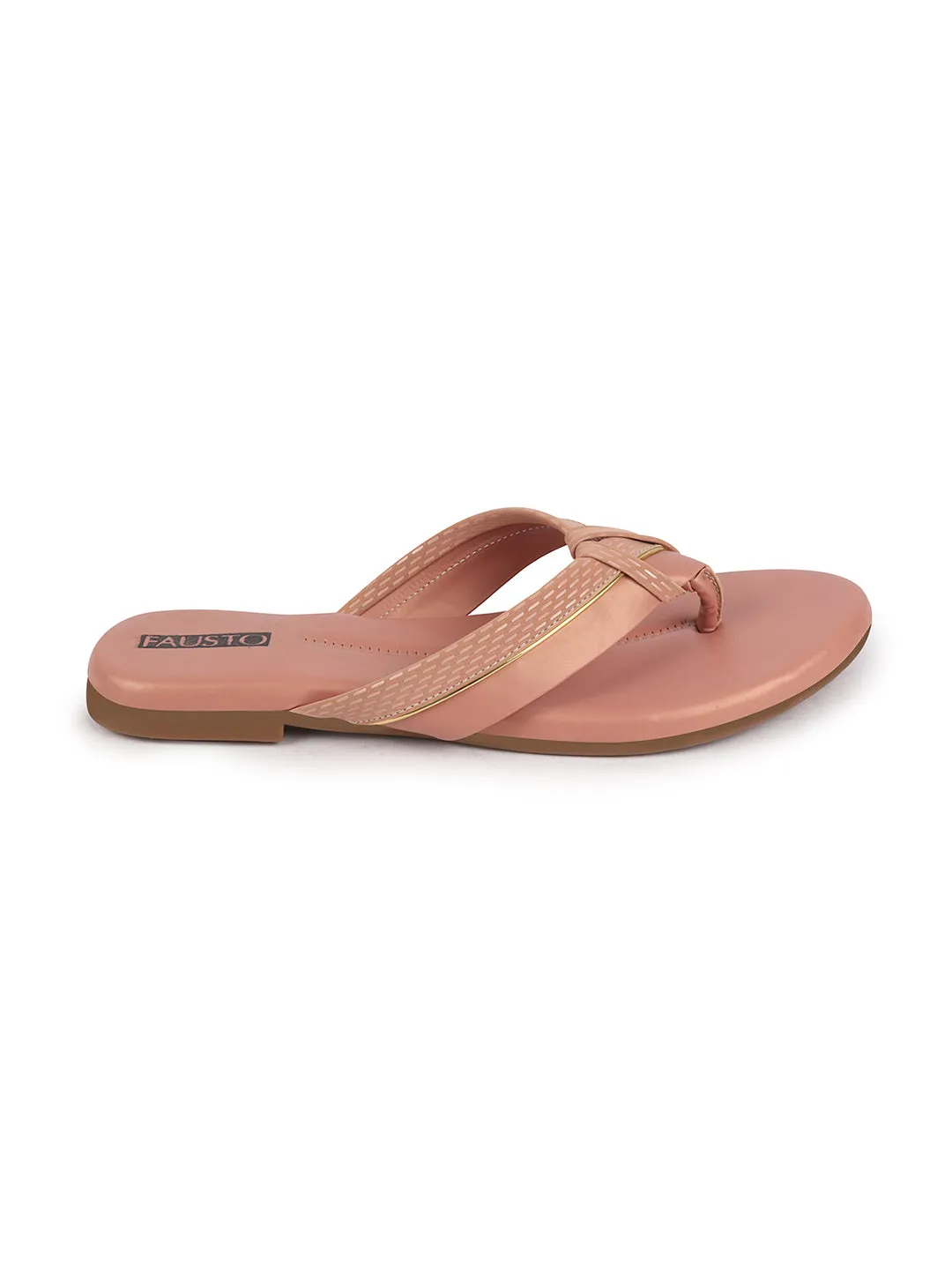 Women Pink T-Strap Thong Slip On Flats Slippers