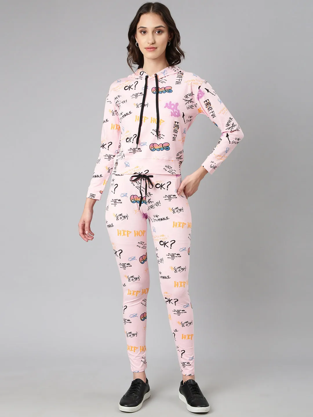 Women Pink Typographic Tracksuit