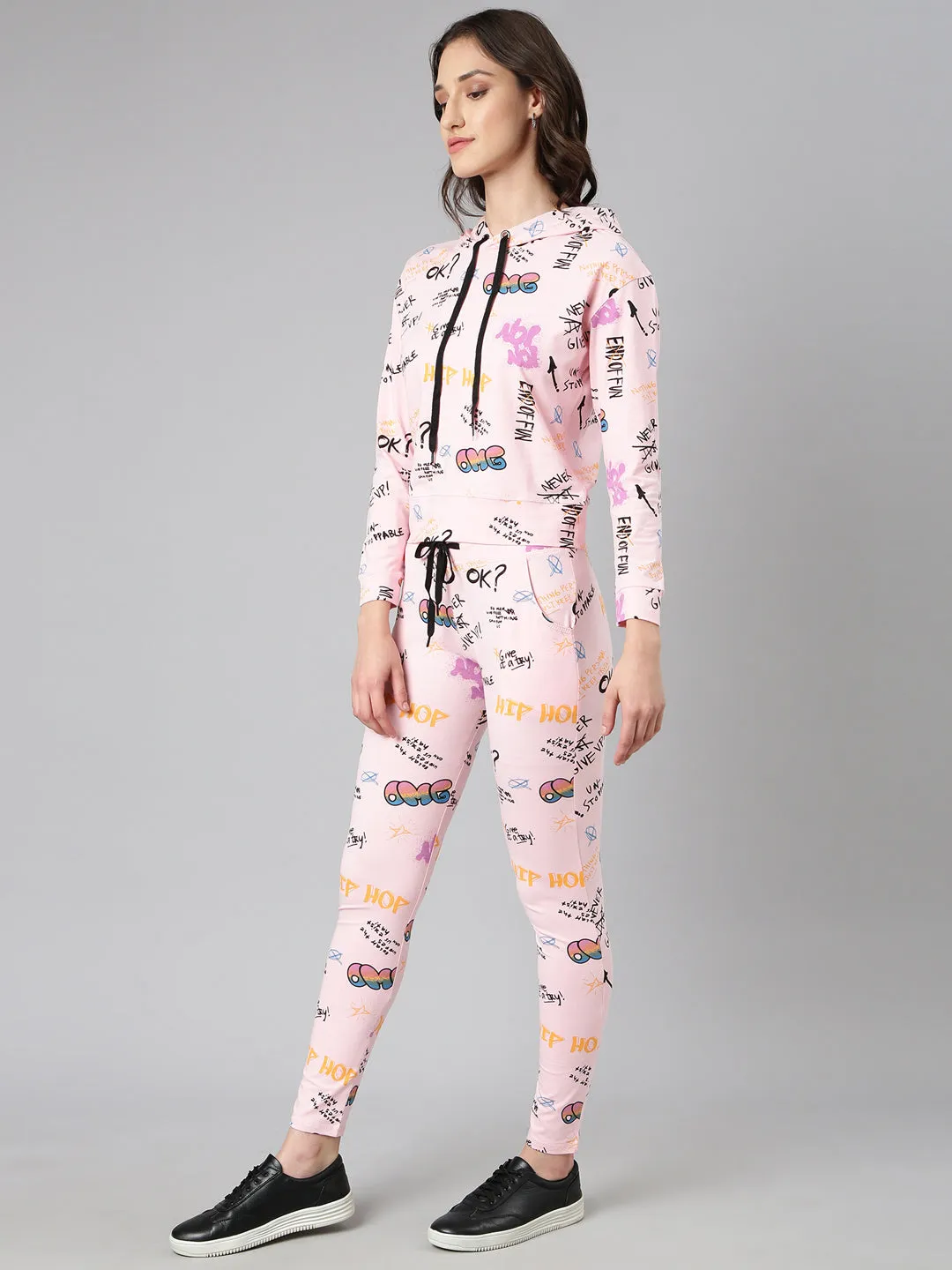 Women Pink Typographic Tracksuit