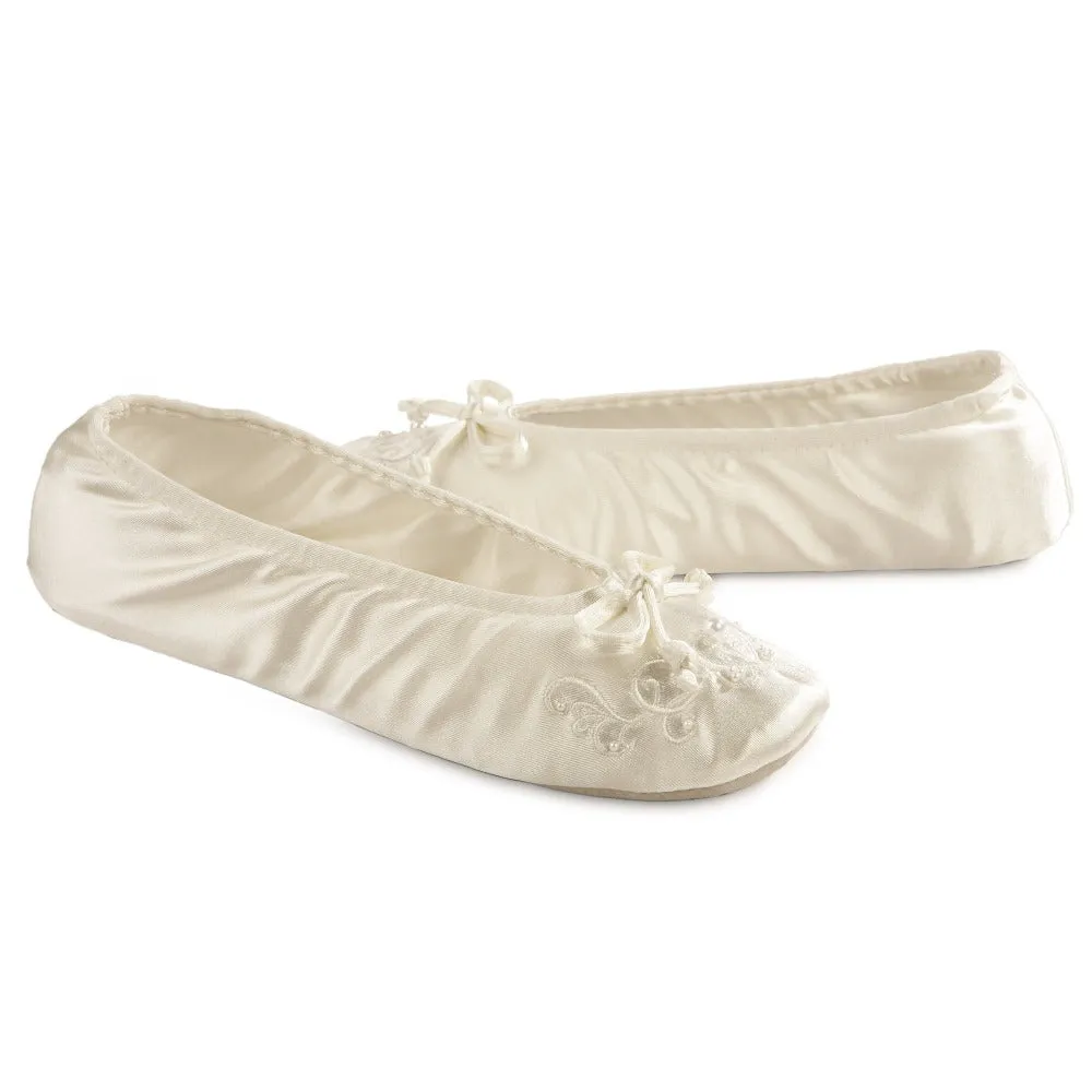 Women’s Embroidered Pearl Satin Ballerina Slippers