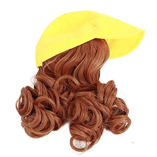 Yellow Baseball Wig Cap w/Curly Hair, 2 Piece Jacket