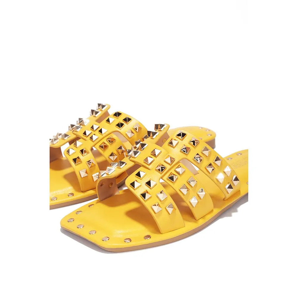 Yellow Chic Stylish Studded Flat Summer Sandals