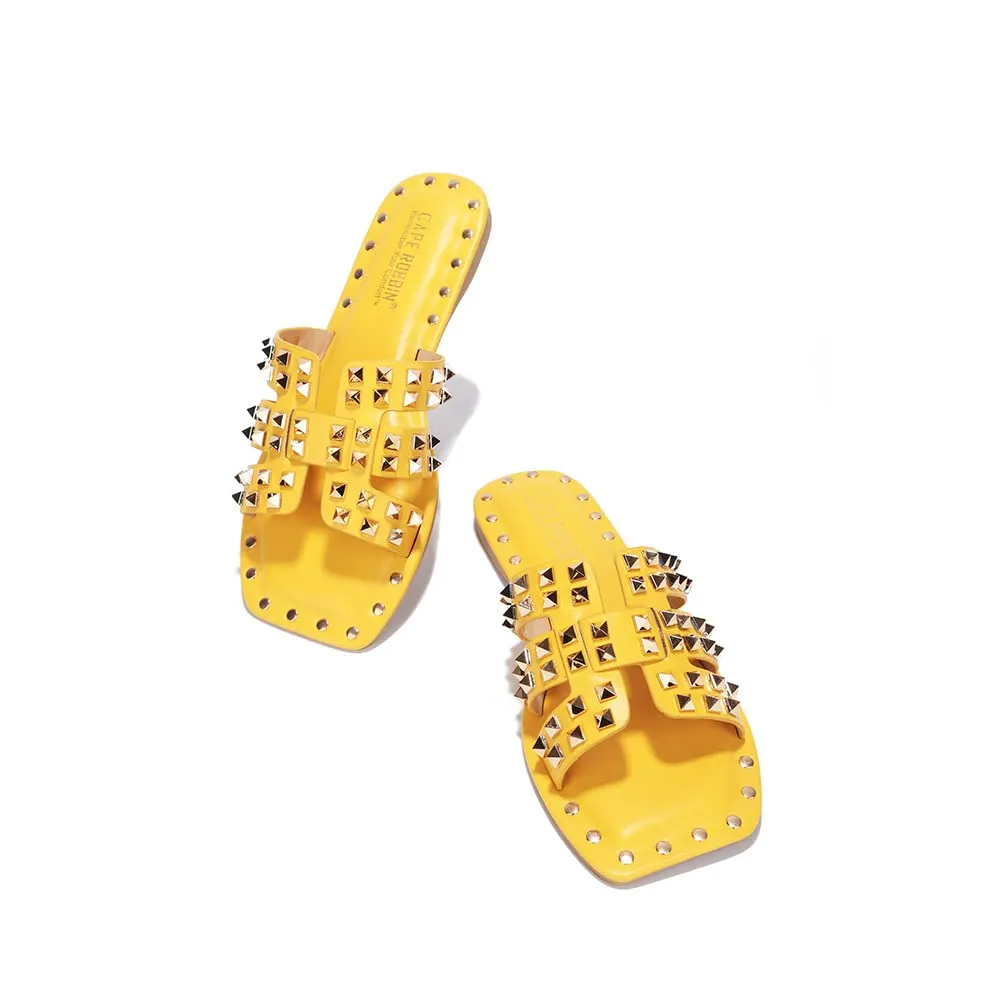 Yellow Chic Stylish Studded Flat Summer Sandals