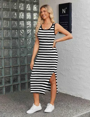 Zeagoo Striped Knit Dress Casual Bodycon Side Slit Sundress